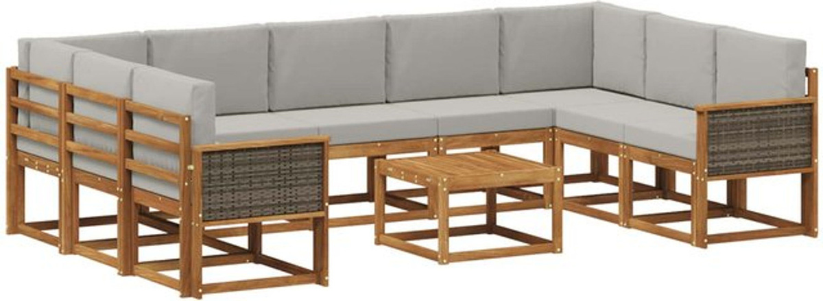 vidaXL Outdoor-Sofagarnitur aus Akazie mit 10 Kissen in Natur und Hellgrau - Bild 1