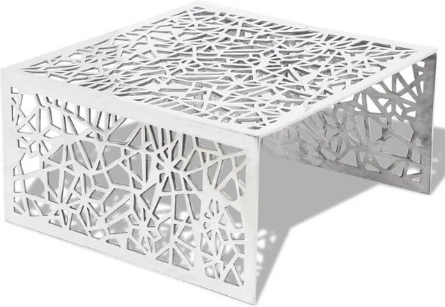vidaXL Couchtisch aus Aluminium in Silber mit geometrischem Lochmuster, B/T/H: 69 x 69 x 35 cm - Bild 1