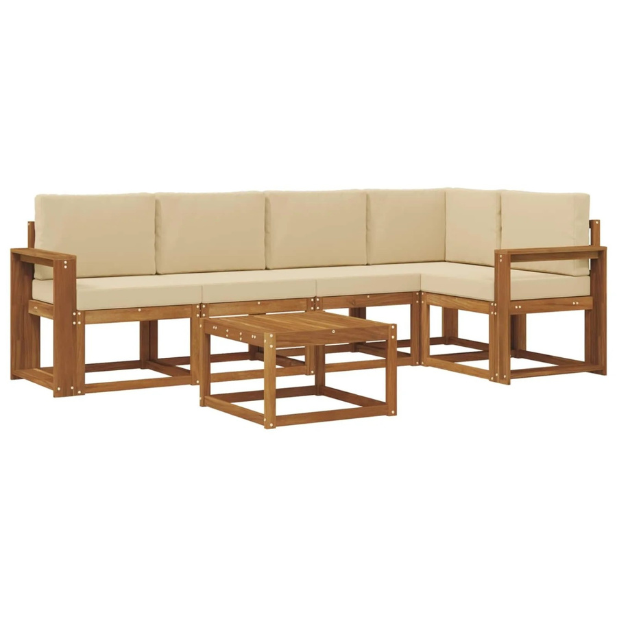 vidaXL L-Shape Sofa Set aus Akazienholz mit 6 Kissen in Beige und Natur - Bild 2