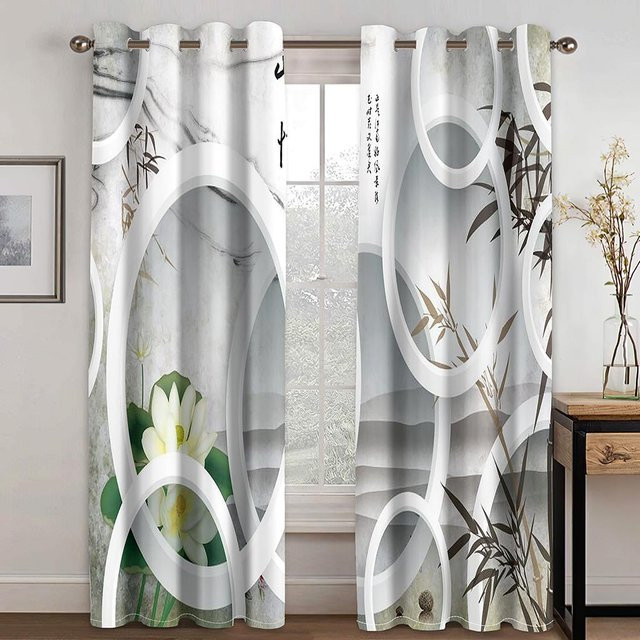 Yiran Furniture Vorhänge mit abstraktem geometrischem Rautenmuster, 2er-Set, halbtransparent, Mehrfarbig, B: 50 cm, H: 130 cm - Bild 1
