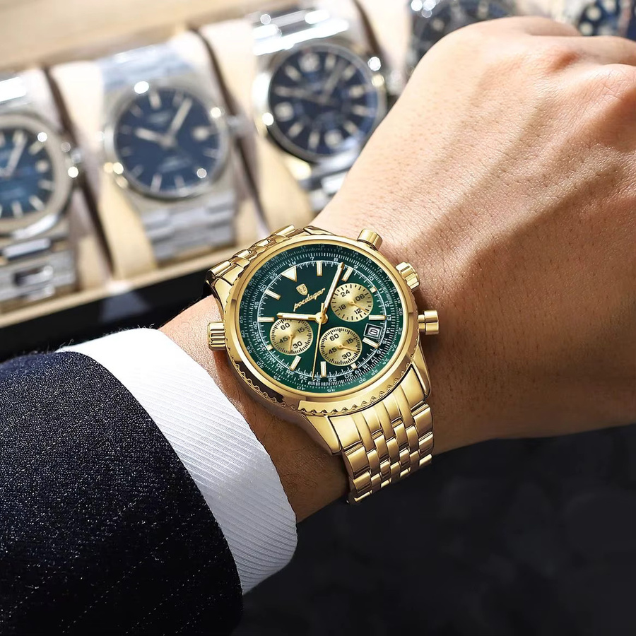 POEDAGAR Armbanduhr Chronograph, Quarz, Edelstahl, Silber, Herren - Bild 6