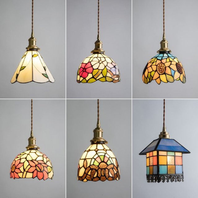 Khelse Tiffany Lampenschirm aus Buntglas im Barock-Vintage-Stil für E27 Tischlampen und Deckenleuchten, Mehrfarbig - Bild 1