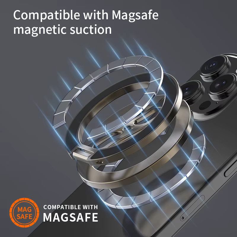 QGhappy Magnetischer MagSafe Telefonhalter mit doppelseitigem Fingerringständer und klappbarer Halterung in Silber - Bild 2