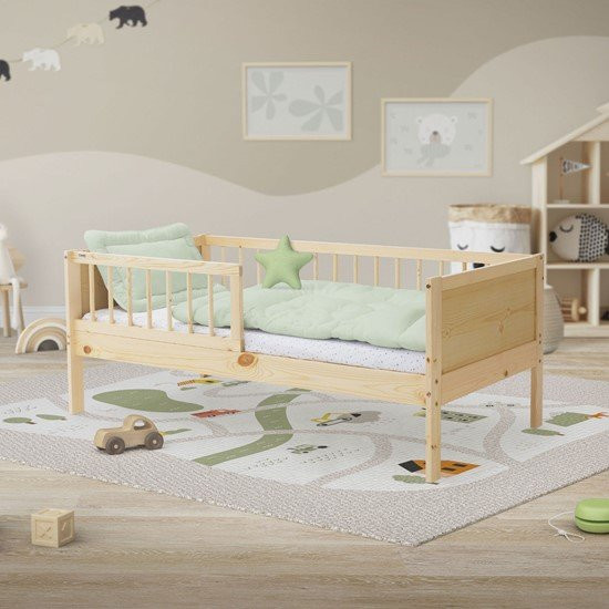 ML-Design Kinderbett aus Kiefernholz mit Lattenrost und Rausfallschutz, Farbe: Braun/Beige, B: 70 cm, L: 140 cm - Bild 1