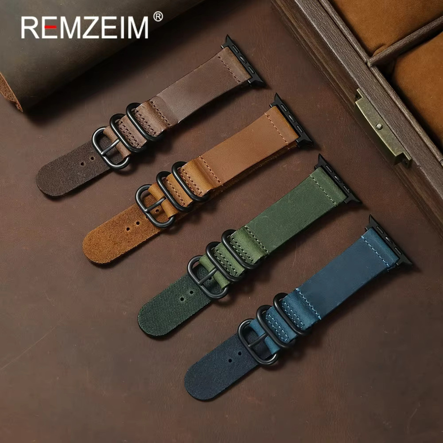 REMZEIM Uhrenarmband Leder, Herren, Vintage, mit drei Ringen - Bild 1