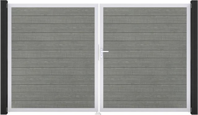 GroJa Doppelflügeliges Tor Basicline Schmal Grey Ash Cut EV1, Breite: 306 cm, Höhe: 180 cm, DIN Rechts - Bild 1