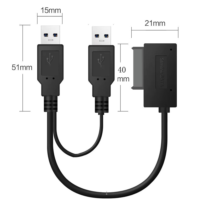 OULLX SATA zu USB 2.0 Adapterkabel für Laptop Slimline CD/DVD ROM Laufwerke, Schwarz - Bild 3