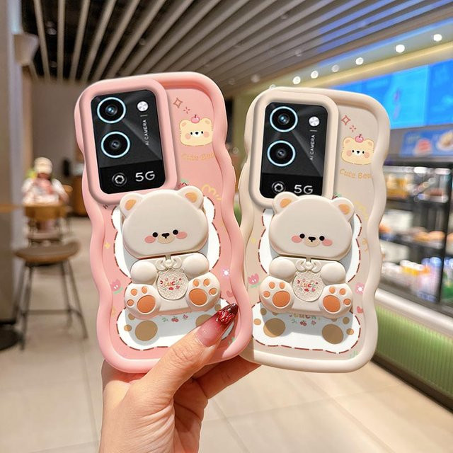 Wellenförmige Silikon Handytasche mit Freche Katze Motiv für OPPO A56 A58 A57 A55 A54S A40 A38 A3X A2X A1X A53S in Weiß oder Pink - Bild 1