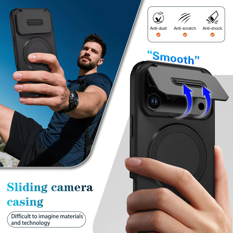 Stoßfeste Rüstung Flip Kamera Handyhülle mit Magnetic Stand für Apple iPhone 17 16 15 14 13 12 11 Pro Max Plus 16E Air in Schwarz und Rot - Bild 4