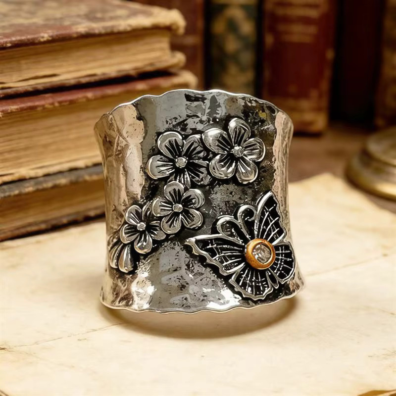 Huitan Ring, zweifarbig, Blumen- und Schmetterlingsform, Zirkonia, Damen - Bild 2