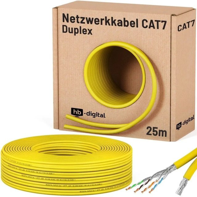 hb-digital CAT 7 Duplex Ethernet LAN Kabel S/FTP AWG23 Gelb 25m - Bild 1