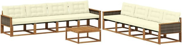 vidaXL Outdoor-Sofagarnitur aus Akazienholz mit 9 Kissen in Natur und Beige - Bild 1