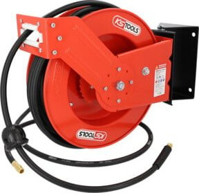 KS Tools Druckluft-Schlauchaufroller rot, Wandmontage, Stahl, 20 m Schlauchlänge, Ø 10 mm, Anschluss 3/8" - Bild 1