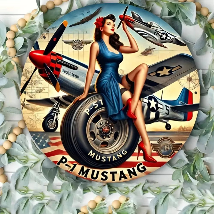 CIFBUY P-51 Mustang Rundes Aluminiumschild im Retro-Design, Mehrfarbig, Durchmesser: 20 cm - Bild 4