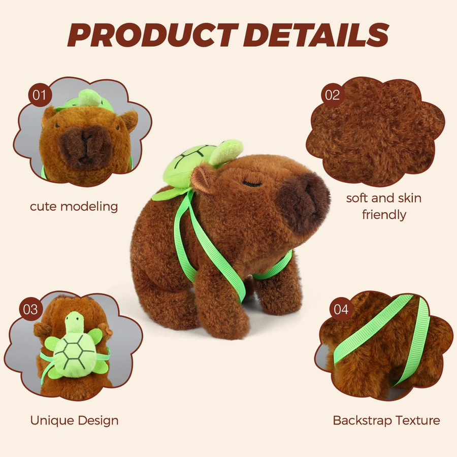 Yiran toy Capybara Schildkröte Plüsch Puppe mit Laufgeräusch khaki - Bild 4