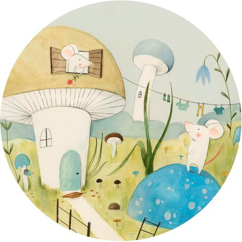 K&L Wall Art Runde Vliestapete Loske Mäusestadt kleine Maus, mehrfarbig, matt, B: 236 cm, H: 236 cm - Bild 1