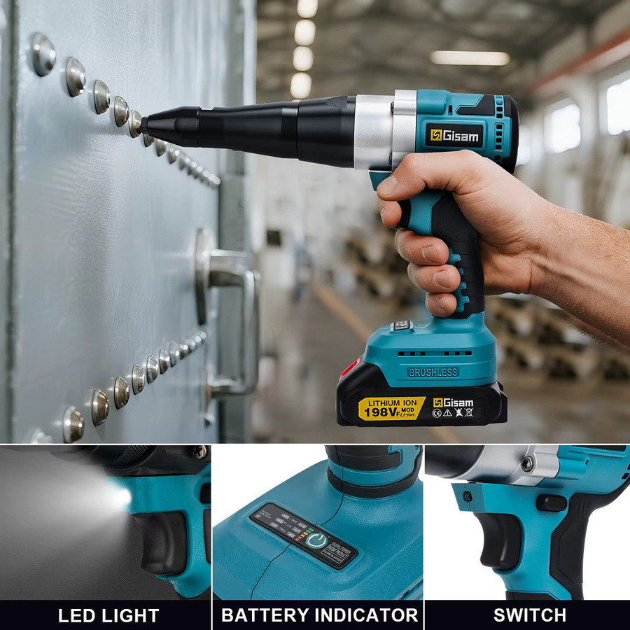 Ganyika Bürstenlose elektrische Nietpistole 20000N Akku-Nietmutterpistole in Blau für Makita 18V Akkus, Nietdurchmesser 2,4 bis 4,8 mm - Bild 2