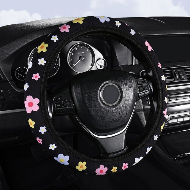 Elastischer Lenkradbezug mit Blumenmuster, atmungsaktiv und saugfähig, ohne Innenring - Bild 1