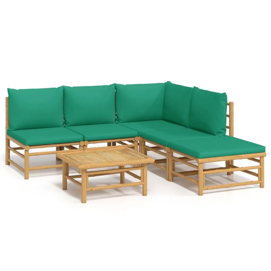 vidaXL 6-tlg Garten-Lounge-Set aus geöltem Bambus mit grünen Kissen Modell 8 - Bild 2