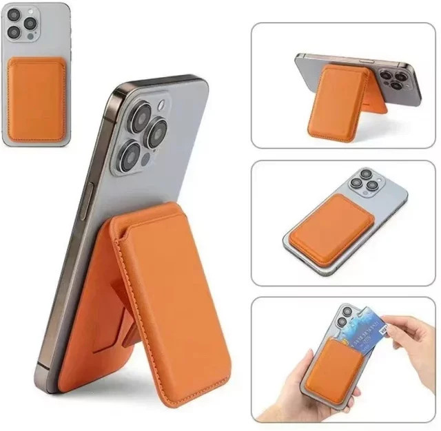 Magnetische Leder-Geldbörse mit integriertem Ständer für MagSafe, kompatibel mit iPhone 16, 15, 14, 13, 12, 11 Pro, Farbe: Orange - Bild 1