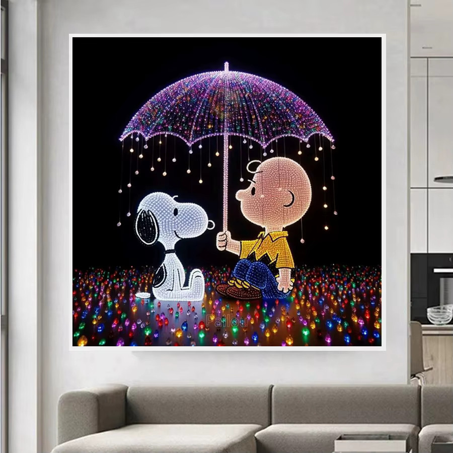 KAYOU 5D DIY Diamantmalerei Snoopy und Woodstock im Regen Mosaik Kreuzstich Wanddekoration Multicolor B: 20 cm, H: 20 cm - Bild 2