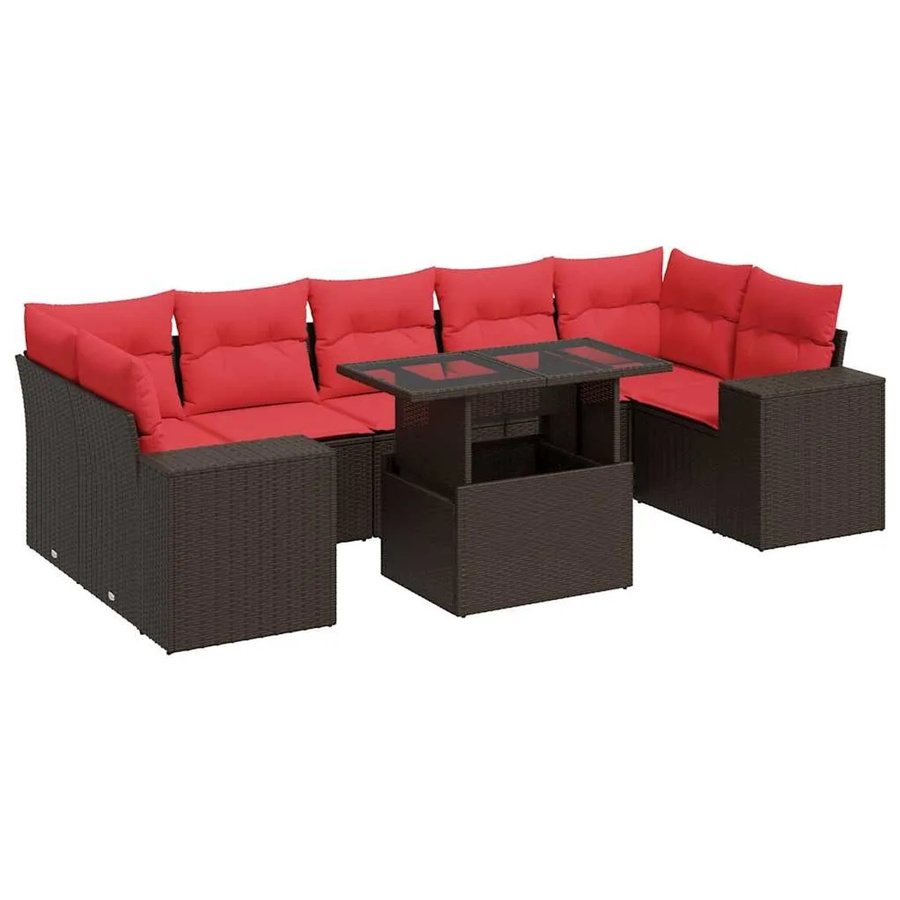 vidaXL 8-teilige Garten-Sofagarnitur in L-Form aus braunem Poly-Rattan und Akazie mit UV-beständigen Kissen - Bild 2