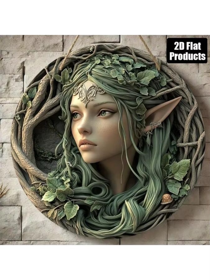 Elfhaven Rustikale Baumelfen Runde Metall-Wanddekoration im Distressed-Retro-Stil, Durchmesser: 20,3 cm - Bild 2