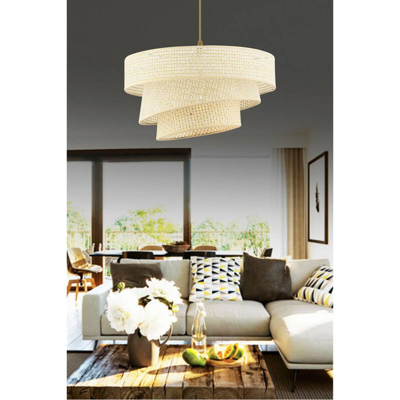 Opviq Pendelleuchte Couper in Creme und Beige aus Baumwolle und Metall, E27, B/T/H: 40 x 40 x 72 cm - Bild 4