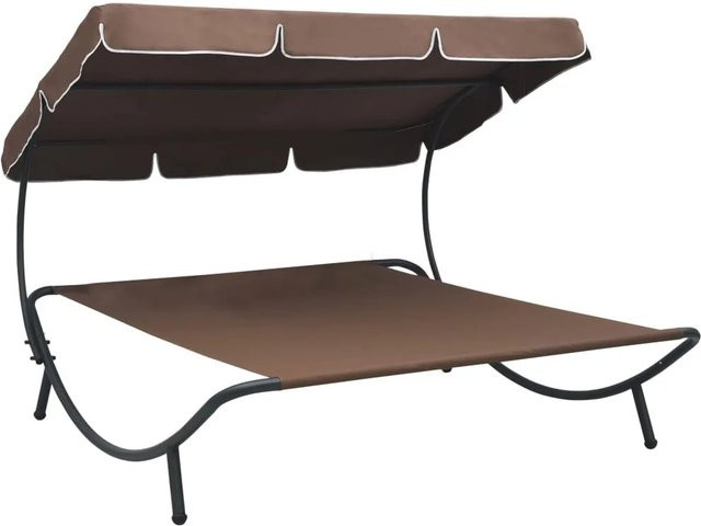 vidaXL Garten-Sonnenliege mit Sonnendach in Braun aus pulverbeschichtetem Stahl und UV-beständigem Oxford-Gewebe B/T/H: 200 x 145 x 135 cm - Bild 1