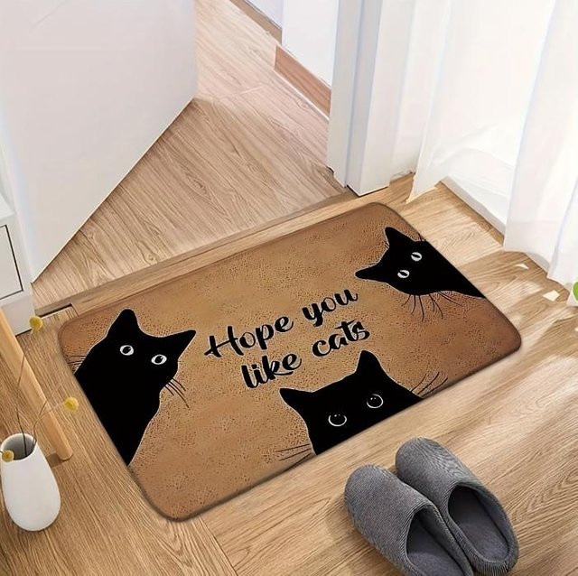 Lodestar Rutschfeste Eingangstürmatte mit Cartoon Katze Tiermuster in Braun, B/B: 50 x 80 cm - Bild 1