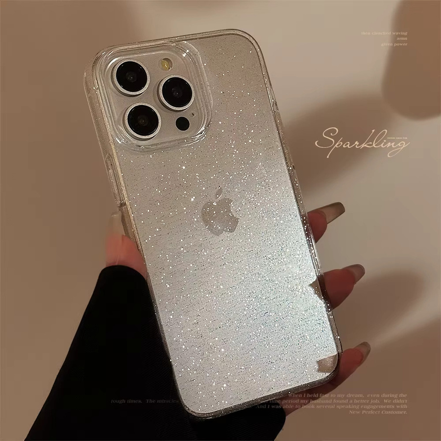 IQPEA Glitzer Handyhülle für iPhone 15 14 13 12 11 Pro Max Silikon Acryl Flash Bumper Transparent - Bild 2