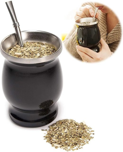 Untior Yerba Mate Set aus doppelwandigem 304 Edelstahl mit Bombilla und Reinigungsbürste, 236,59 ml, Grau/Schwarz - Bild 1