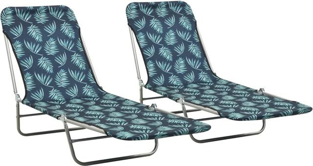 Set aus 2 klappbaren Sonnenliegen von vidaXL mit Blattmuster in Multicolour, gefertigt aus pulverbeschichtetem Stahl und 600D Oxford-Gewebe mit PE-Beschichtung - Bild 1