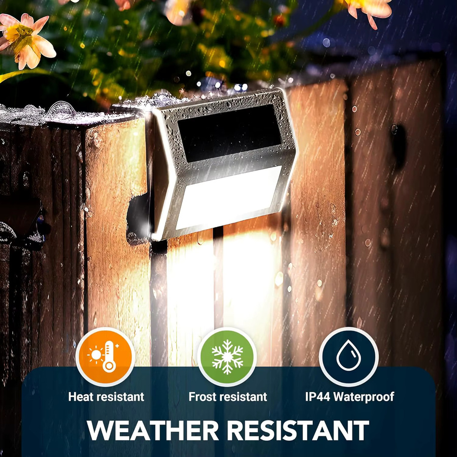 ZTree Solar-Stufenleuchten aus Edelstahl in Silber mit 3 LEDs, IP65 wasserdicht für Garten, Terrasse und Treppen - Bild 3