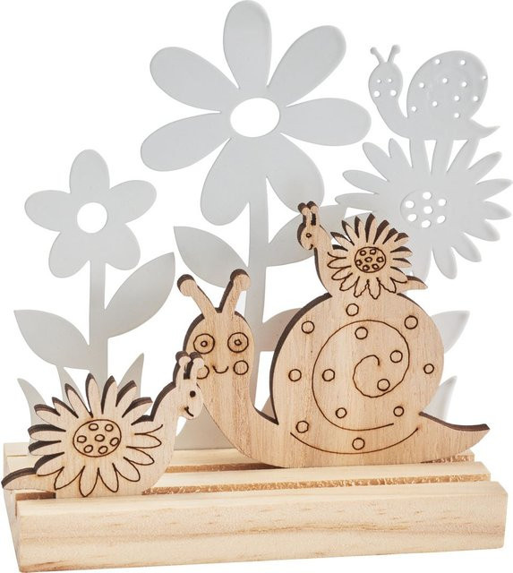 VBS Holzsteckmotiv Schnecken mit Metallblumen in Beige für die Tischdekoration - Bild 1