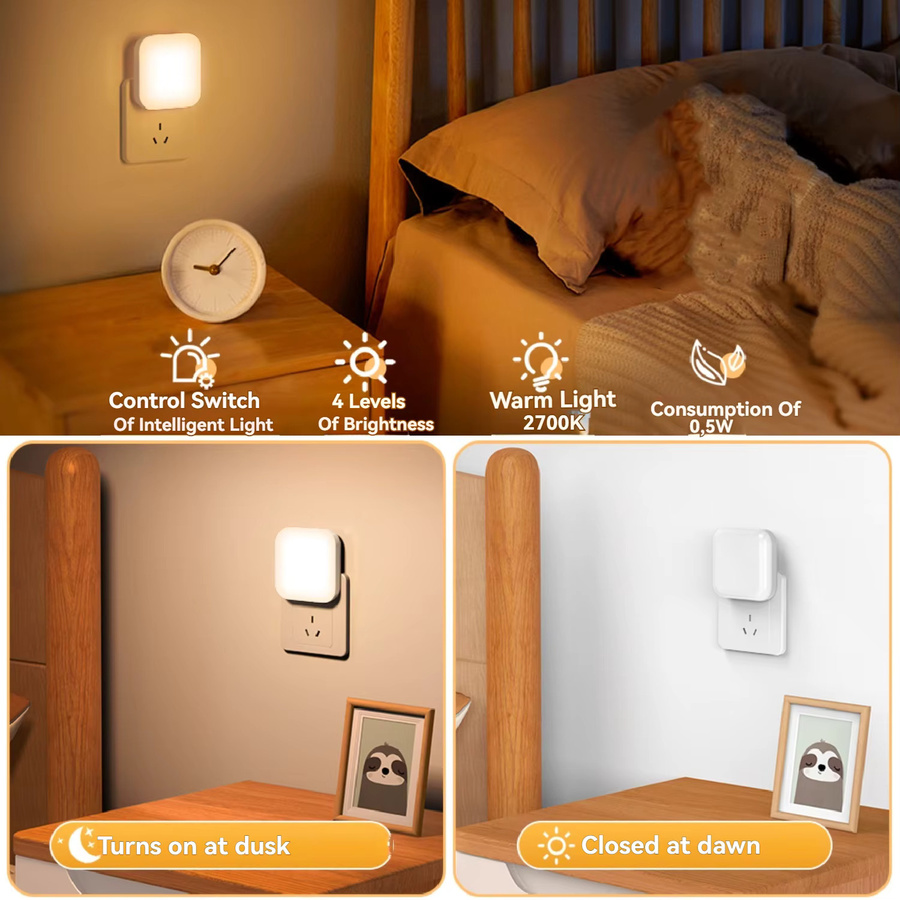 Ouelico LED Nachtlicht mit Dämmerungssensor, warmweißes Plug-in Nachtlicht für Schlafzimmer, Badezimmer, Flur und Treppen, Weiß - Bild 5