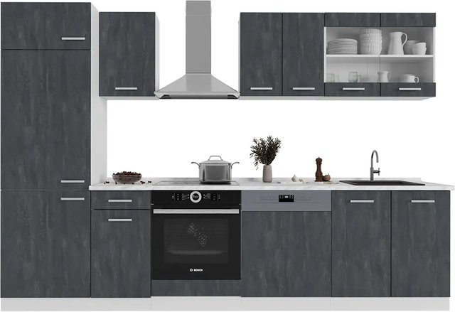 Vicco Küchenzeile R-Line in Schwarz Beton und Weiß, Breite: 300 cm - Bild 2