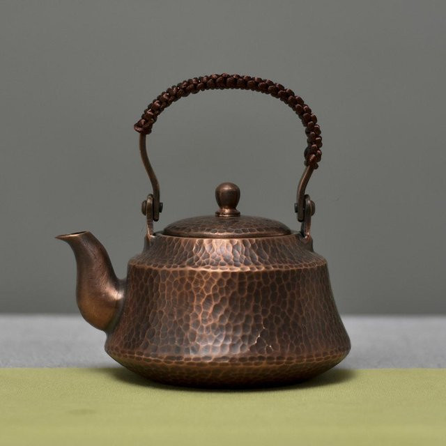 Handgefertigte Teekanne aus reinem Kupfer von Yiran Furniture, traditioneller Rotkupfer Teekessel für Kung Fu Tee, braun, 400ml - Bild 1