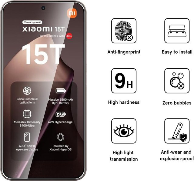 3er-Pack NOAHARK Displayschutzfolie aus gehärtetem Kristall-Mica Glas für Xiaomi 15T Pro 14T 13T 12T 11T, 9H Hart, Transparent - Bild 1