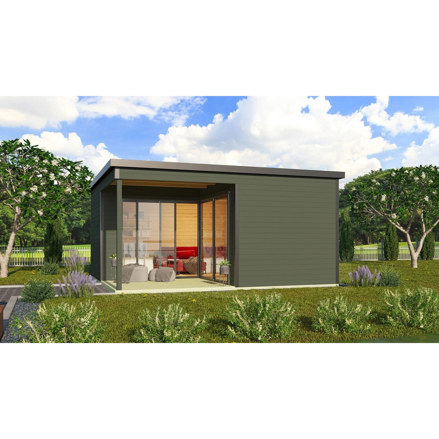 Lasita Maja Gartenhaus Domeo in Grüngrau mit Flachdach und Loggia, B/T/H: 519,6 x 519,6 x 250,8 cm - Bild 2