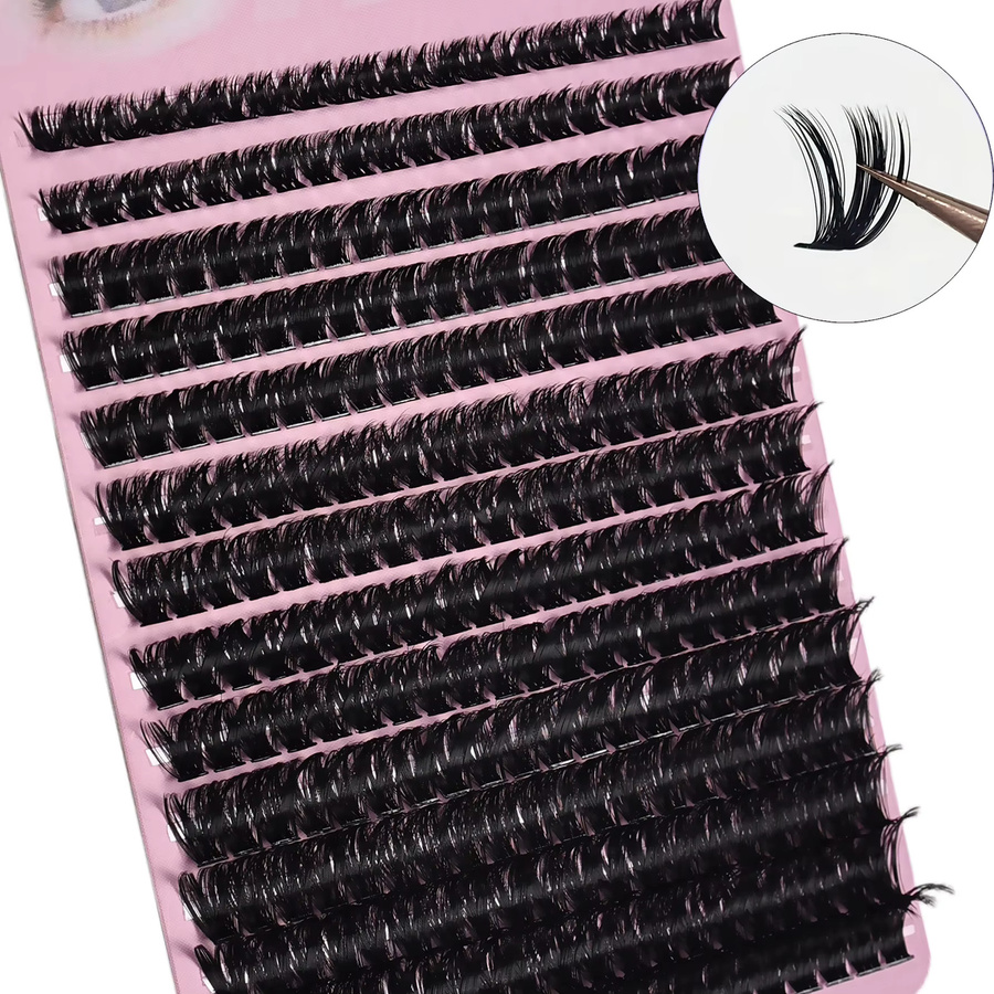 JIEFUXIN Einzelwimpern Cluster, 280 Stück, D Curl Wispy, 8–16 mm - Bild 2