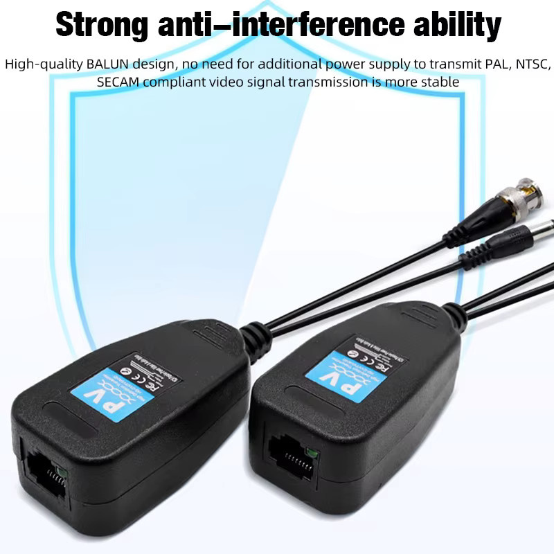 KERUI PV Balun RJ45 CCTV Video Transceiver mit BNC und DC Stromanschluss für CVI TVI AHD Analog HD Kameras in Schwarz - Bild 3