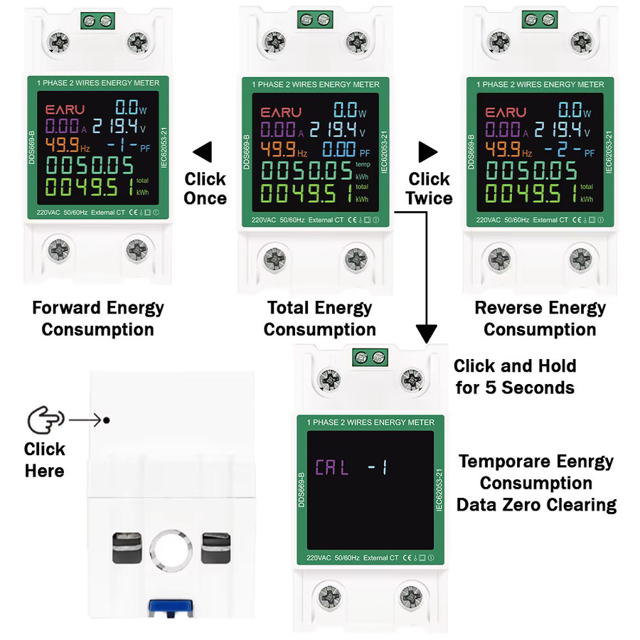 EARU Aktiver Elektrischer Energieverbrauchsmesser in Weiß zur Messung von Spannung, Strom, Leistung, Frequenz und kWh - Bild 4