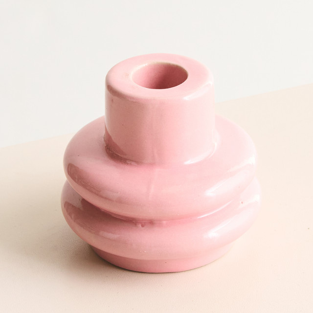 Keramik Kerzenhalter von BLUME2000 für Stabkerzen in Rosa, modern, Höhe: 7,5 cm - Bild 1