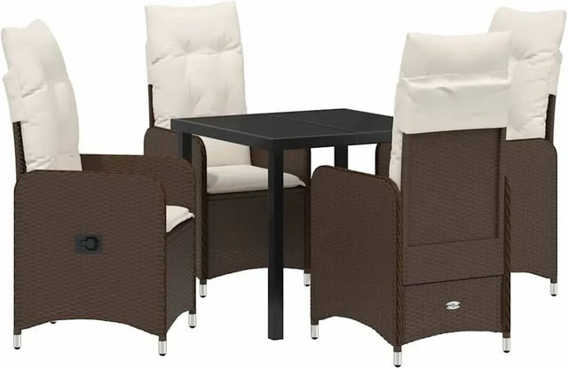vidaXL 5-teilige Garten Essgruppe aus Poly Rattan in Braun mit Kissen für Garten, Balkon und Terrasse - Bild 1