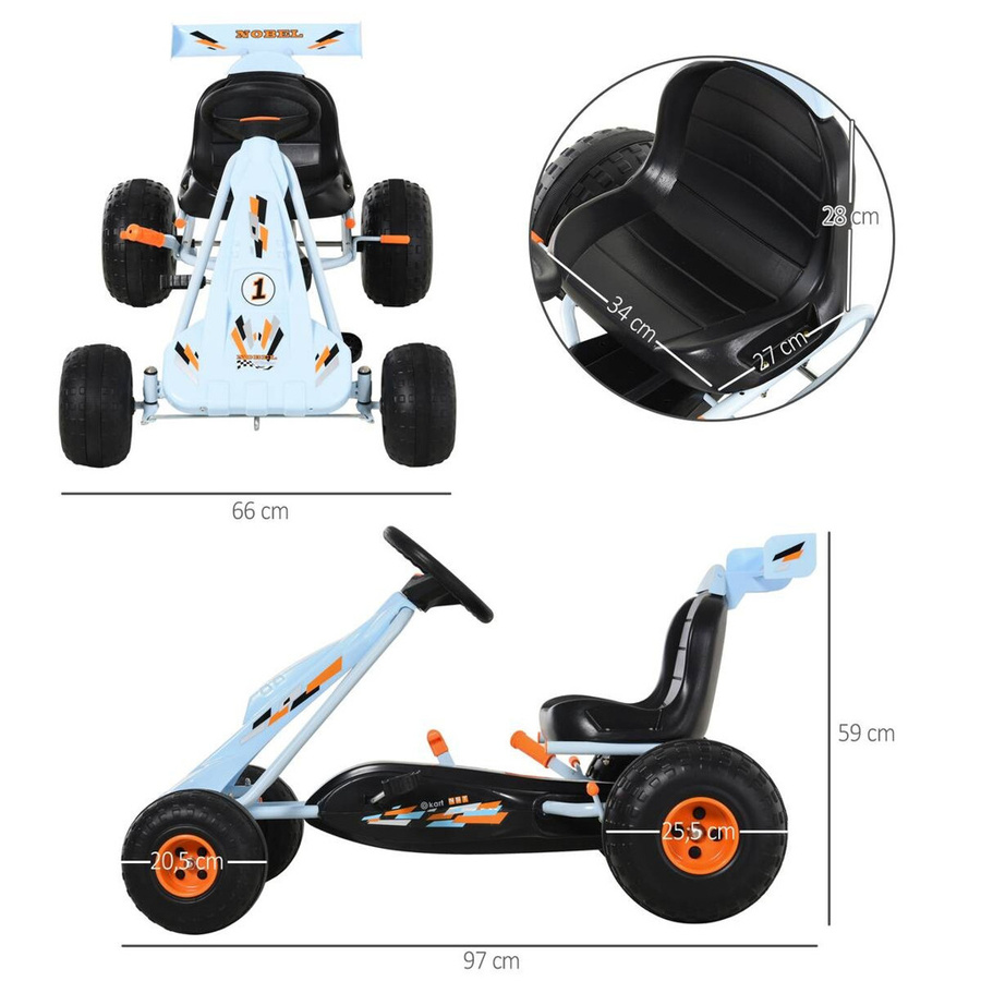 HOMCOM Go Kart Kinderfahrzeug Tretauto mit Pedal Hellblau ab 3 Jahre - Bild 4