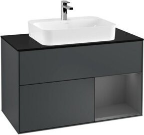 V&B Waschtischunterschrank Finion 100 mit Wandbeleuchtung, mattblau lackiert, B/T/H: 100 x 50,1 x 50,1 cm - Bild 1