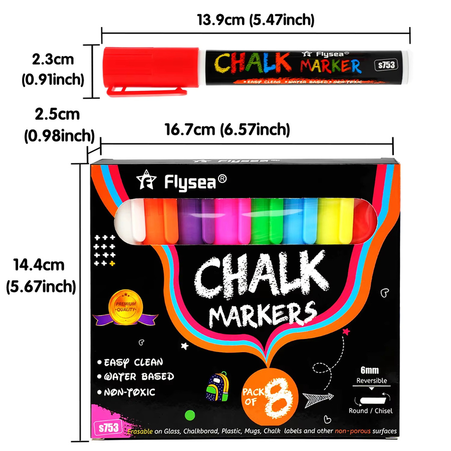 Kolorowys Flüssige Kreidemarker Set, 8 Farben, abwischbare Textmarker für Whiteboards, Glas und Fenster - Bild 4