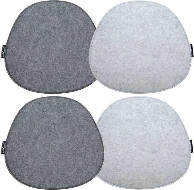 DuneDesign 4 ovale Sitzkissen aus Filz in Grau und Beige, B/T: 40 x 37 cm - Bild 1
