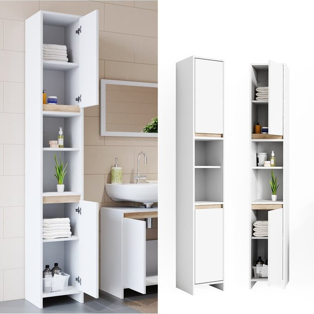 Vicco Badschrank Emma Hochschrank in Weiß und Sonoma Eiche, B: 30 cm, H: 190 cm - Bild 1